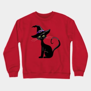Halloween Trick Or Treat Cat in Witch Hat Crewneck Sweatshirt